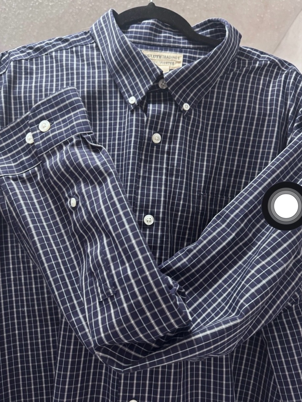 XXL Duluth Trading Co Wrinkle Fighter Classic Navy Check Shirt